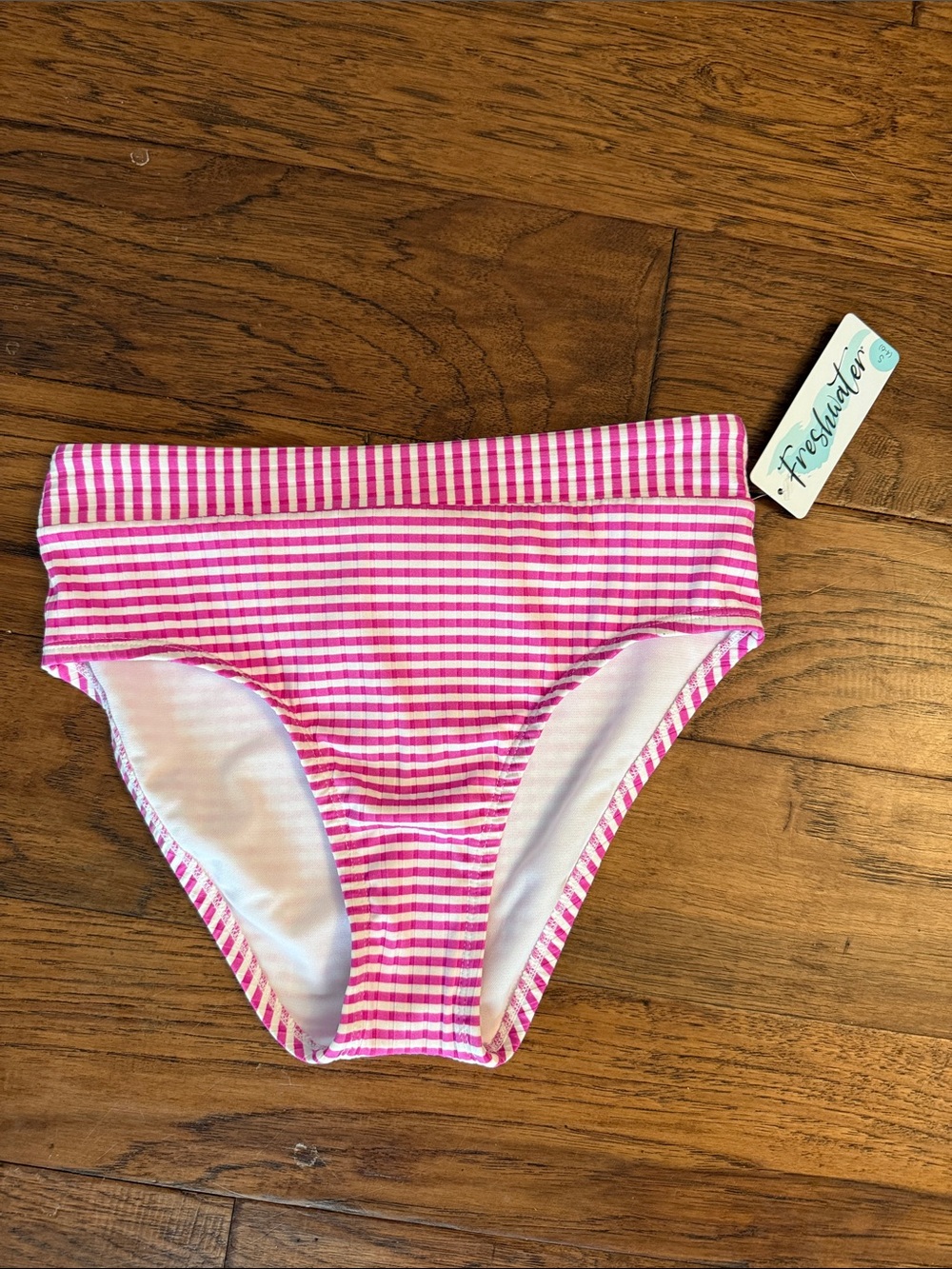 Freshwater Pink Striped Bikini Bottoms High-Leg High-Waist Size Small